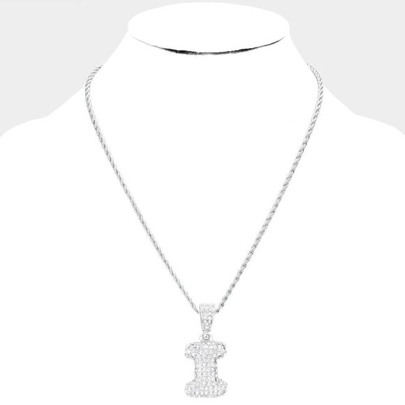 NEW -I- SIlver Bubble Initial Necklace Rhinestone Crystal - Picture 1 of 4